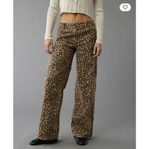 NEW AE Leopard Low-Rise Baggy Wide-Leg Pant Size 10 30w